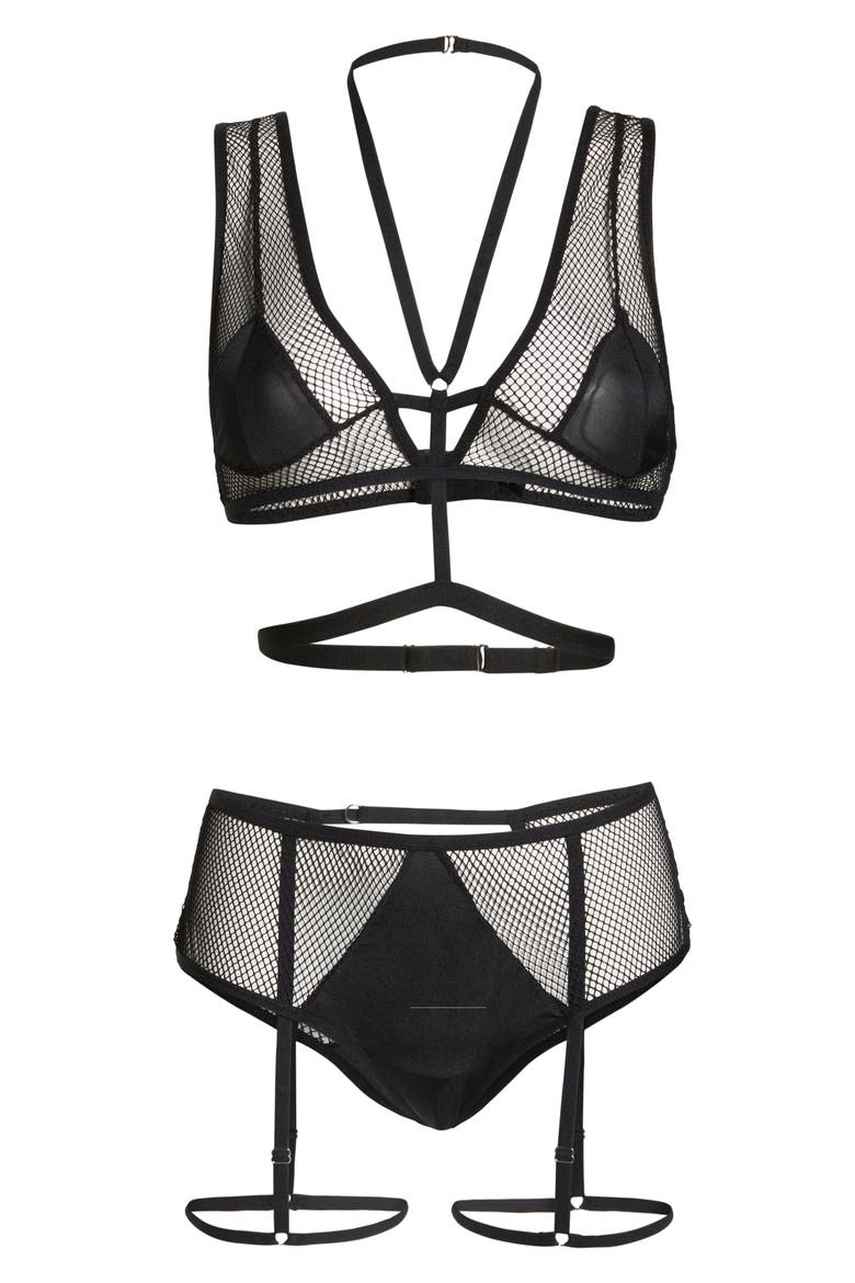 Lace Bralette & Briefs Set, Alternate, color, BLACK