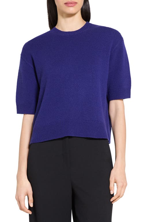 Theory Cashmere Cropped Short Sleeve Sweater In Blue