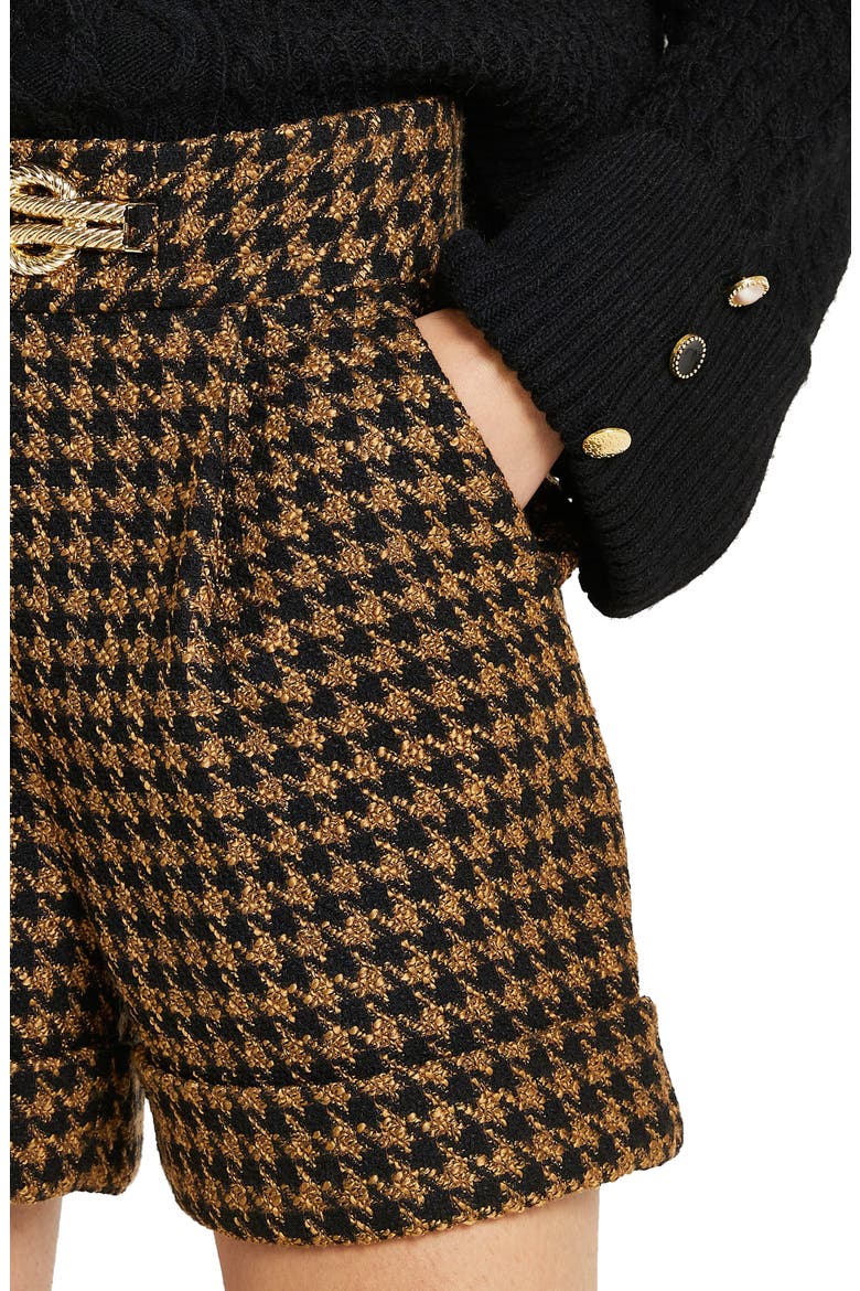 Herringbone Bouclé Shorts, Alternate, color, DARK BROWN