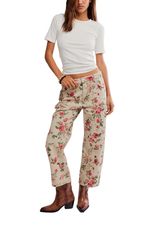 Free People Deep Trance Floral Wide Leg Ankle Jeans In Multi