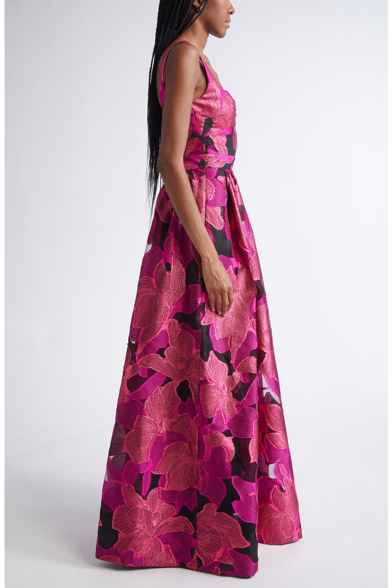 Metallic Jacquard Organza Gown, Alternate, color, HOT PINK
