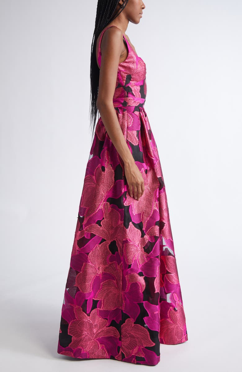 ST. JOHN Metallic Jacquard Organza Gown, Alternate, color, Hot Pink
