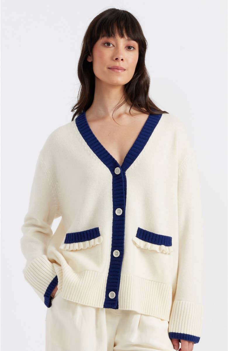 Chinti & Parker Admiral Wool Cashmere Cardigan, Main, color, Cream/Admiral Blue