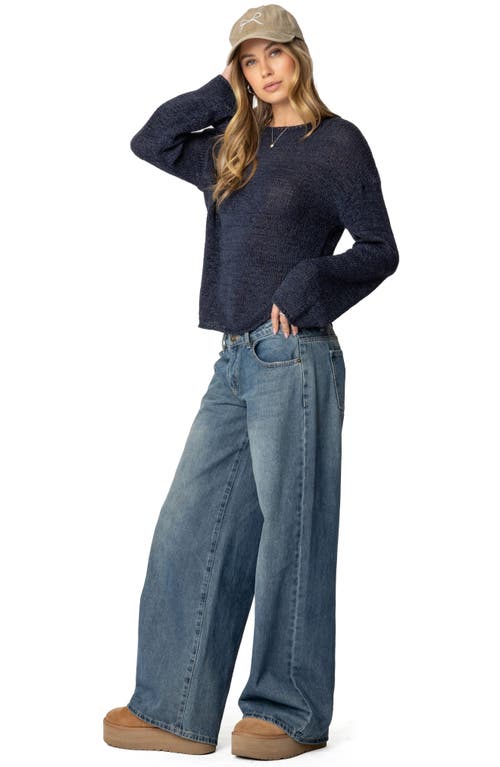 Shop Edikted Drop Shoulder Sweater In Navy