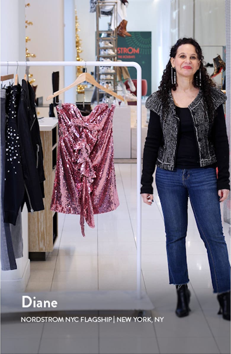 Yolanda Sequin Ruffle Strapless Cocktail Minidress, sales video thumbnail