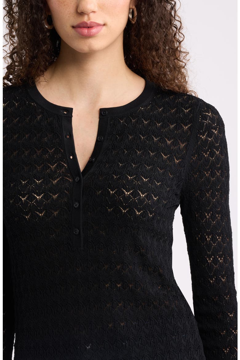 Pointelle Henley, Alternate, color, BLACK