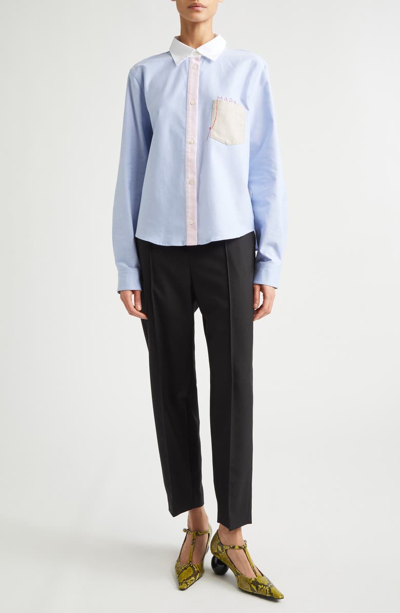 Marni Mending Logo Colorblock Cotton Poplin Button-Up Shirt, Alternate, color, 