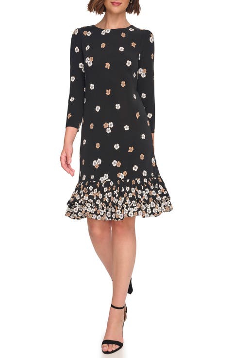Floral Ruffle Hem Shift Dress