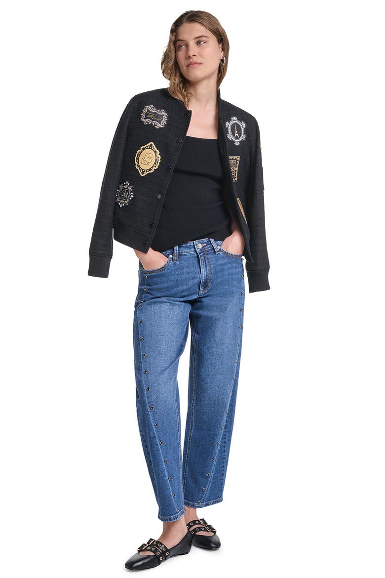 Paris Patch Bomber Jacket, Alternate, color, BLACK