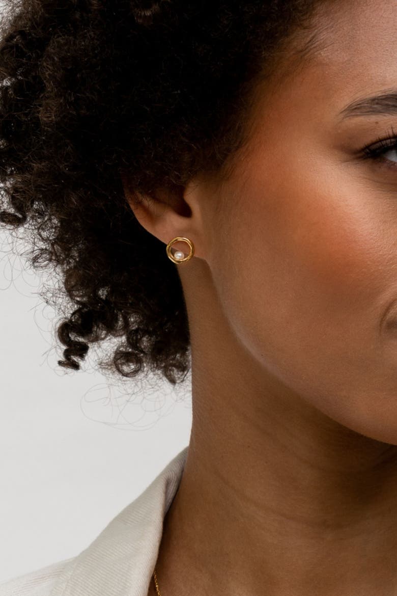Open Circle & White Pearl Waterfall Earrings, Alternate, color, Yellow Gold Vermeil