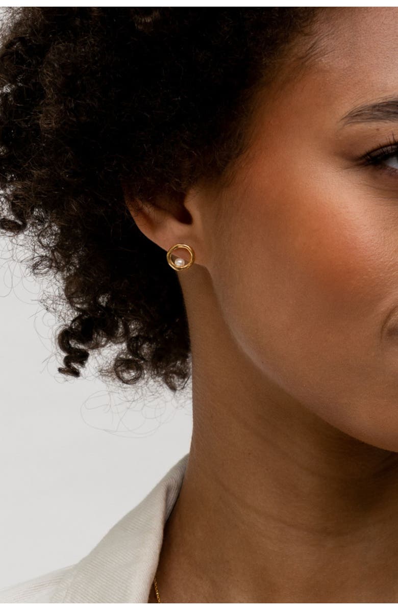 Dower & Hall Open Circle & White Pearl Waterfall Earrings, Alternate, color, Yellow Gold Vermeil