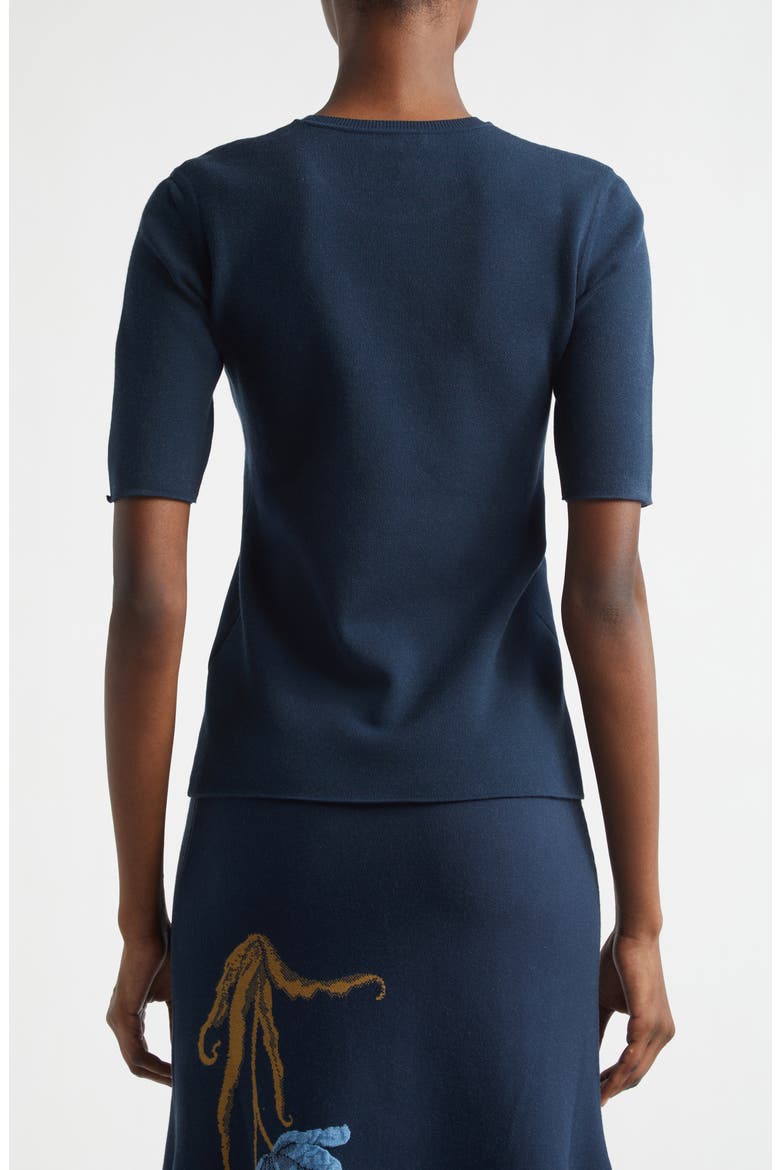 Short Sleeve Jacquard Sweater, Alternate, color, NAVY