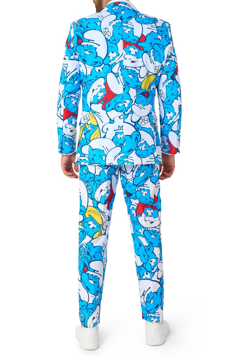OppoSuits x The Smurfs Slim Fit Two-Piece Suit & Tie Set, Alternate, color, Blue Multi