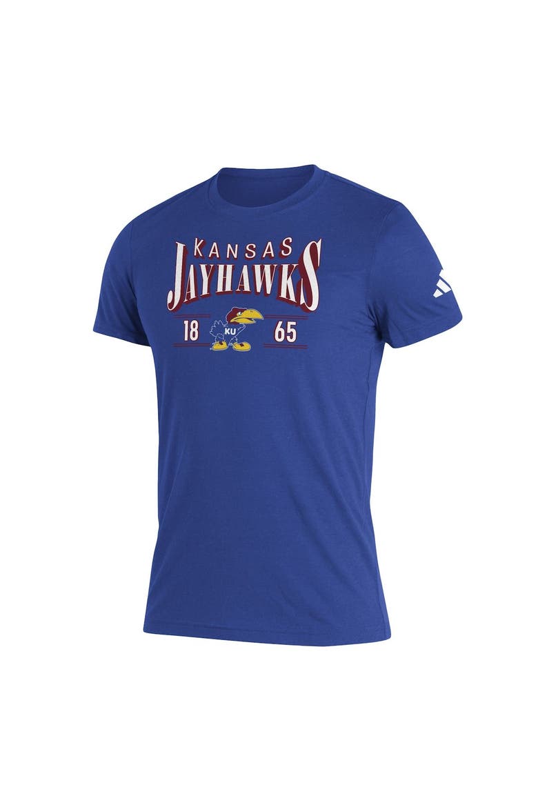 Men's adidas Royal Kansas Jayhawks Along The Shadow Tri-Blend T-Shirt, Alternate, color, Blue