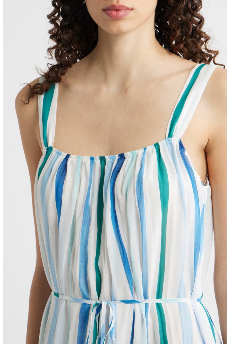 Vertical Stripe Pleated Tie Waist Midi Dress, Alternate, color, SEA GLASS BRUSH STROKE