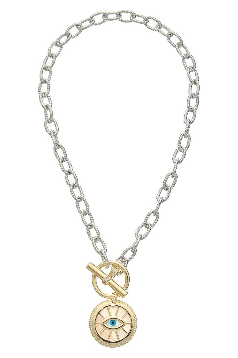 Evil Eye Toggle Pendant Necklace, Main, color, TWO TONE