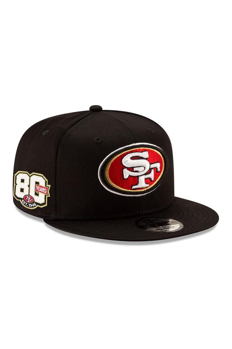 Men's New Era Black San Francisco 49ers 80th Anniversary Side Patch 9FIFTY Snapback Hat, Main, color, Black