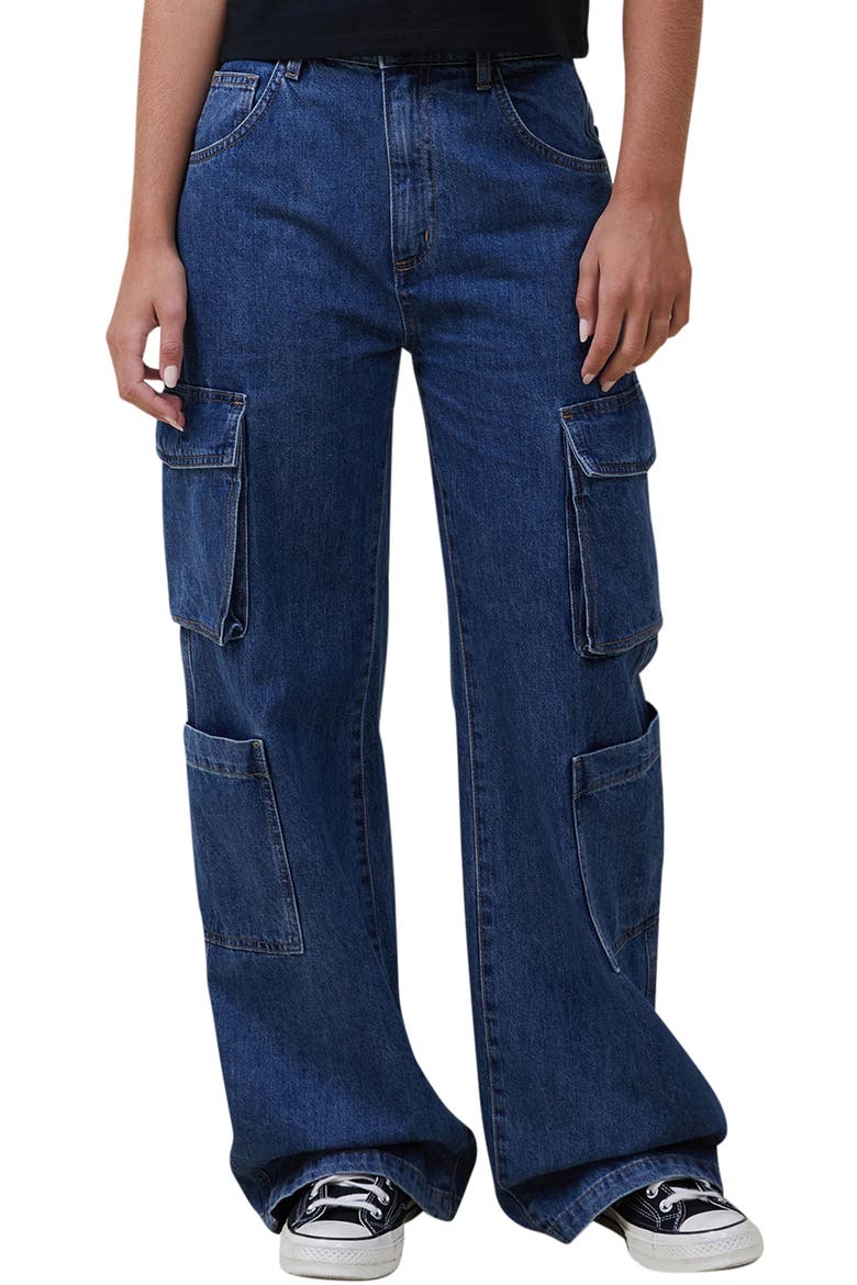 Wide Leg Cargo Pocket Jeans, Alternate, color, NORDIC BLUE