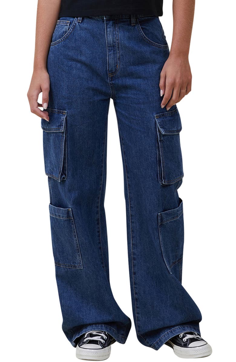 Cotton On Wide Leg Cargo Pocket Jeans, Alternate, color, Nordic Blue