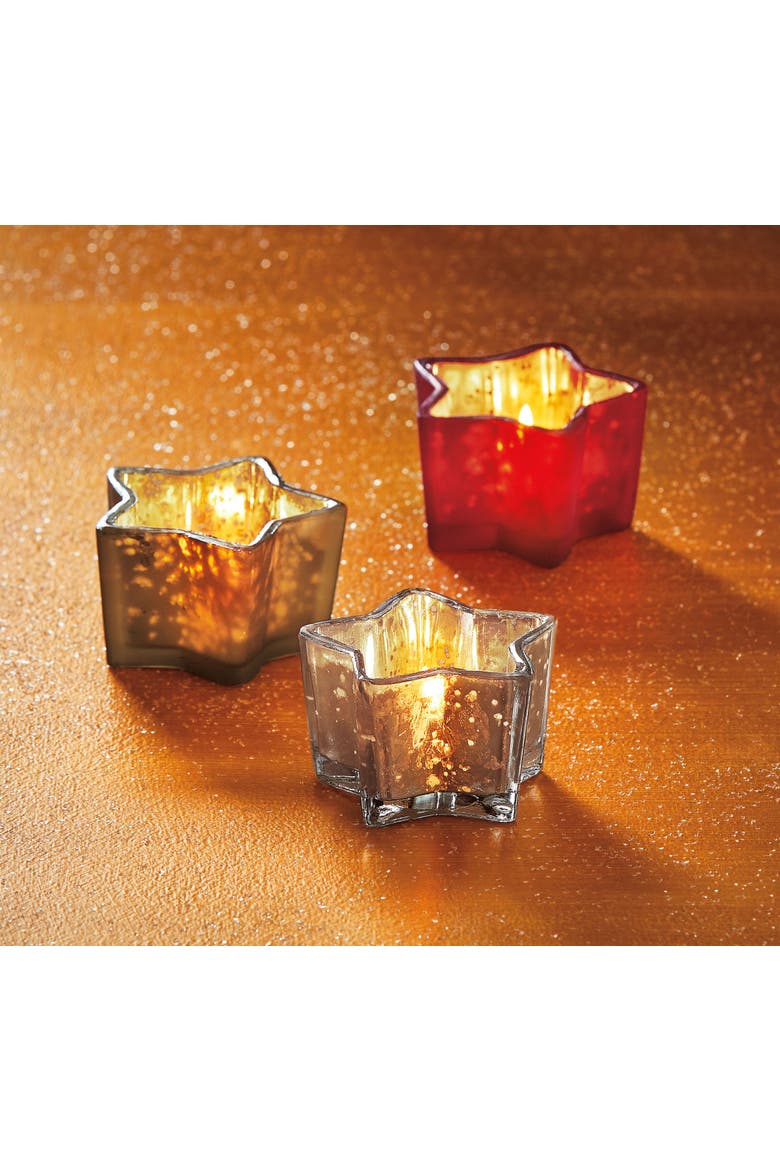 Red Star Shaped Glass Tealight Candle Holder for Christmas, Alternate, color, Red