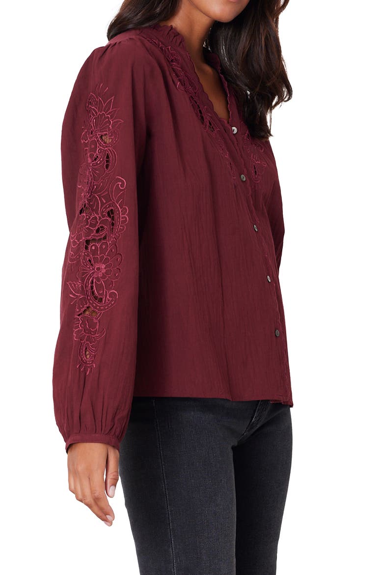 Chloe Plaid Ruffle Cotton Shirt, Alternate, color, Cranberry