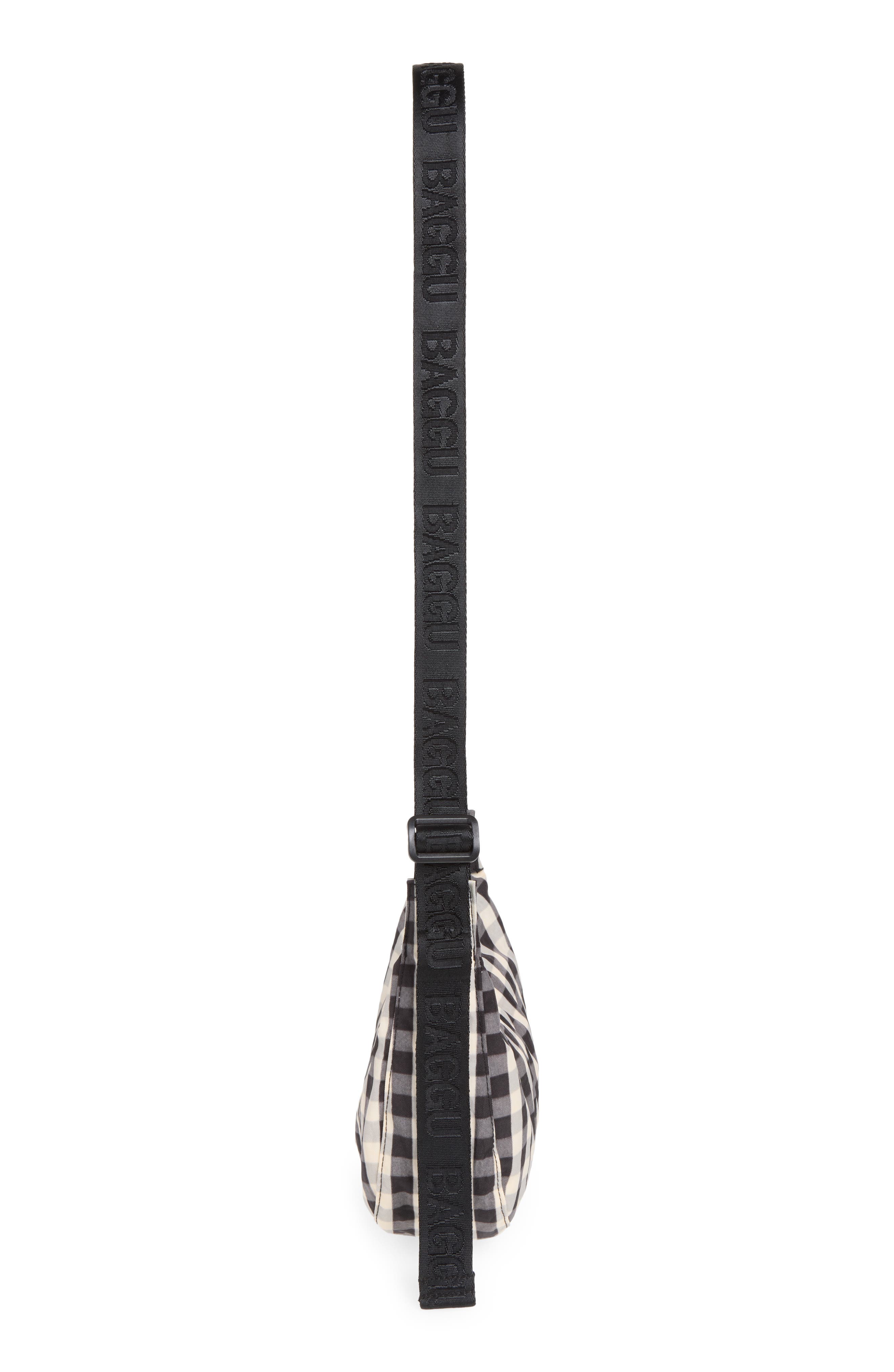 Small Recycled Nylon Crescent Crossbody Bag, Alternate, color, BLACK AND CREAM GINGHAM