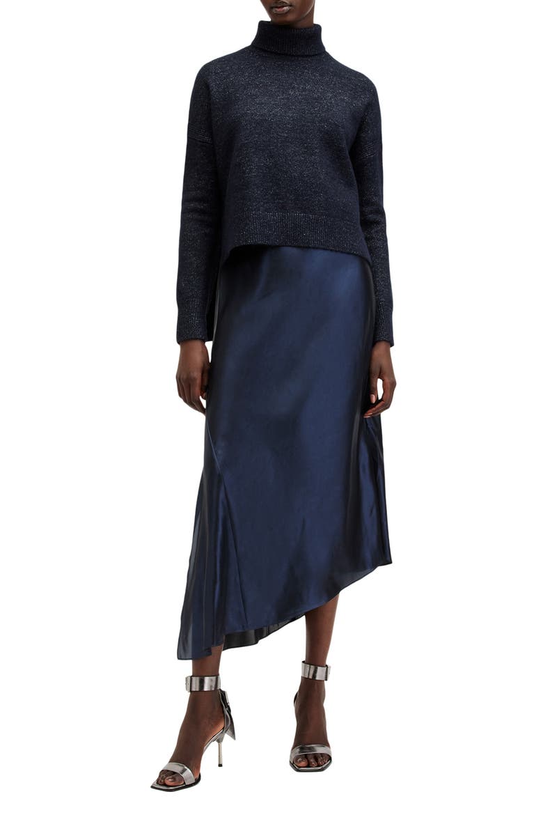 Amos Asymmetric Satin Slipdress and Sparkle Sweater Set, Main, color, MIDNIGHT BLUE