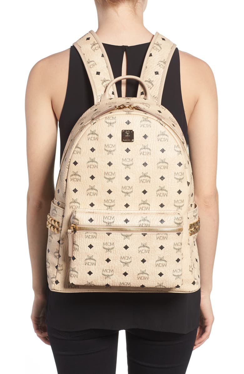 MCM Medium Stark Visetos Studded Backpack, Alternate, color,