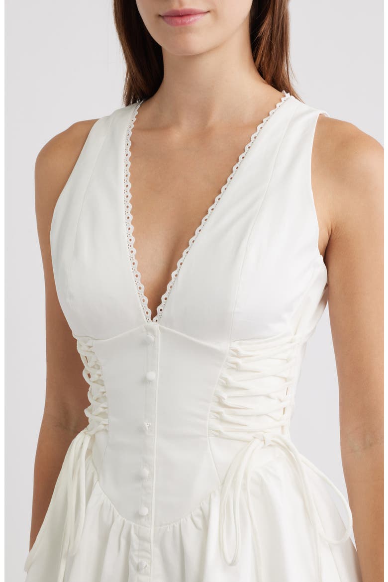 Rosalina Broderie Anglaise Lace-Up Minidress, Alternate, color, WHITE