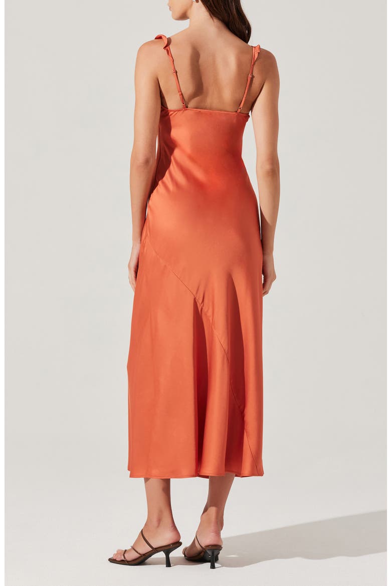 Zoie Ruffle Neck Satin Slipdress, Alternate, color, BRICK
