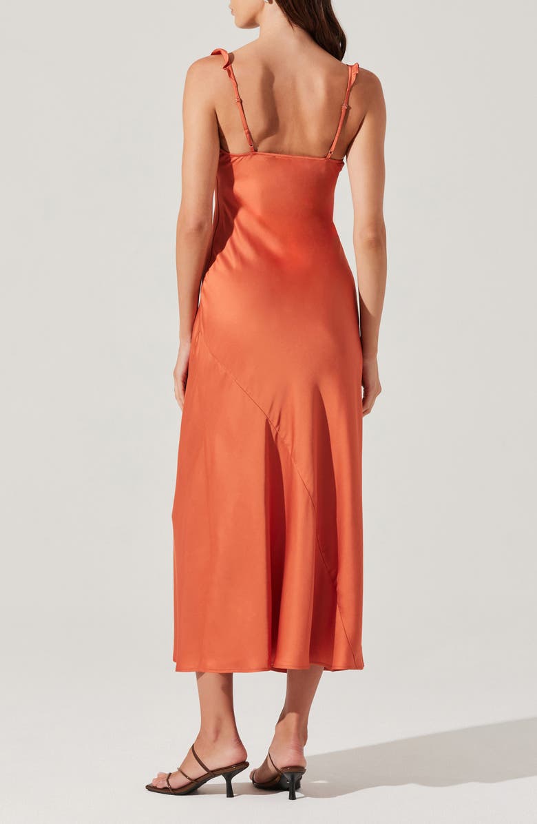 ASTR the Label Zoie Ruffle Neck Satin Slipdress, Alternate, color, Brick