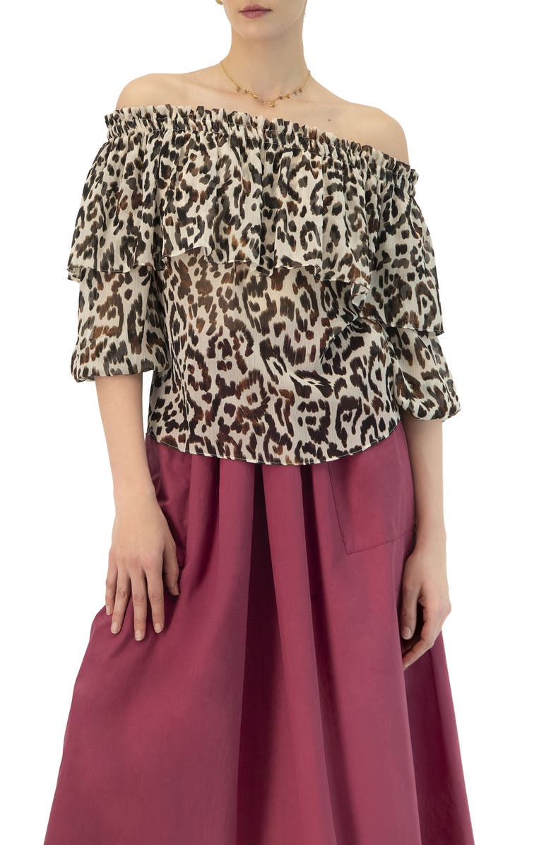 IVONNE Bardot Animal Print Blouse, Main, color, Brown