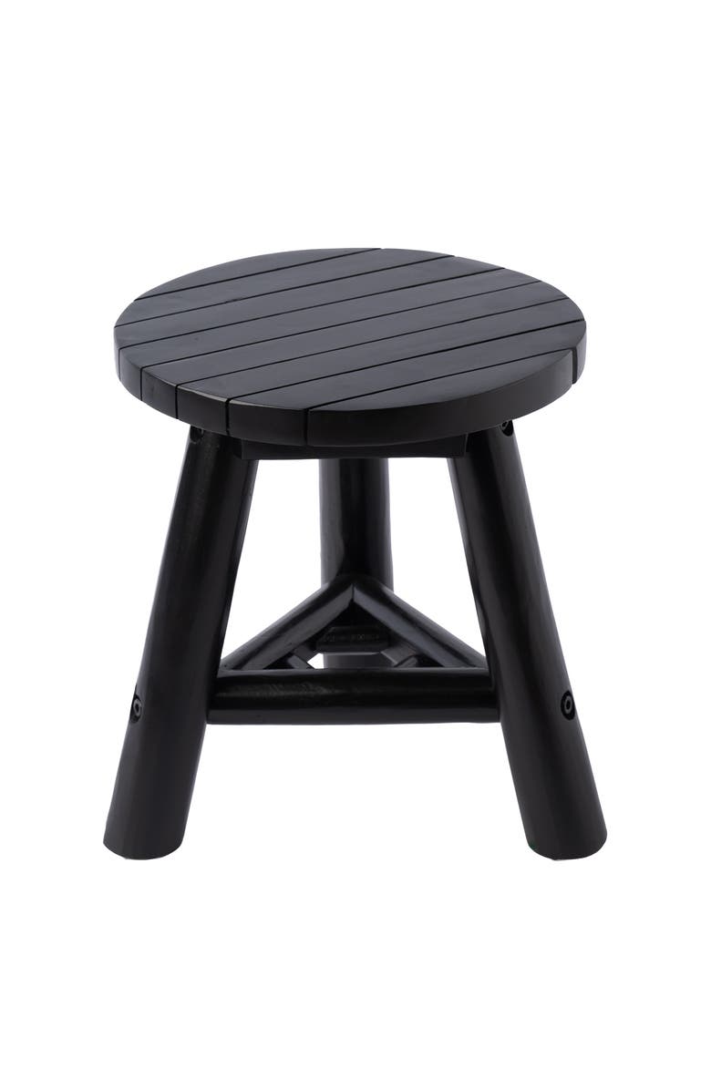 JONATHAN Y Triform Modern Minimalist Handcrafted Solid Teak Wood Accent Stool with Tri-Leg Base, Main, color, Black