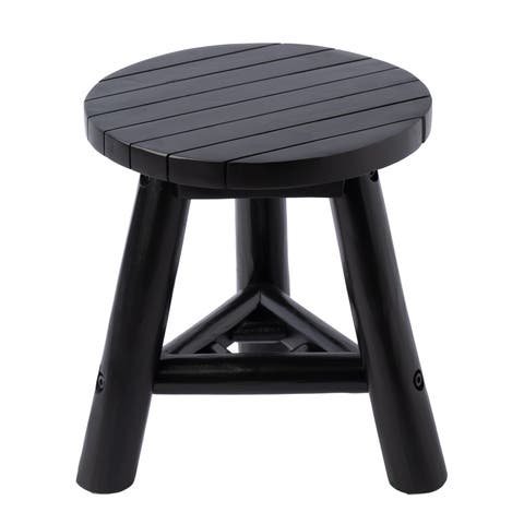 Triform Modern Minimalist Handcrafted Solid Teak Wood Accent Stool with Tri-Leg Base