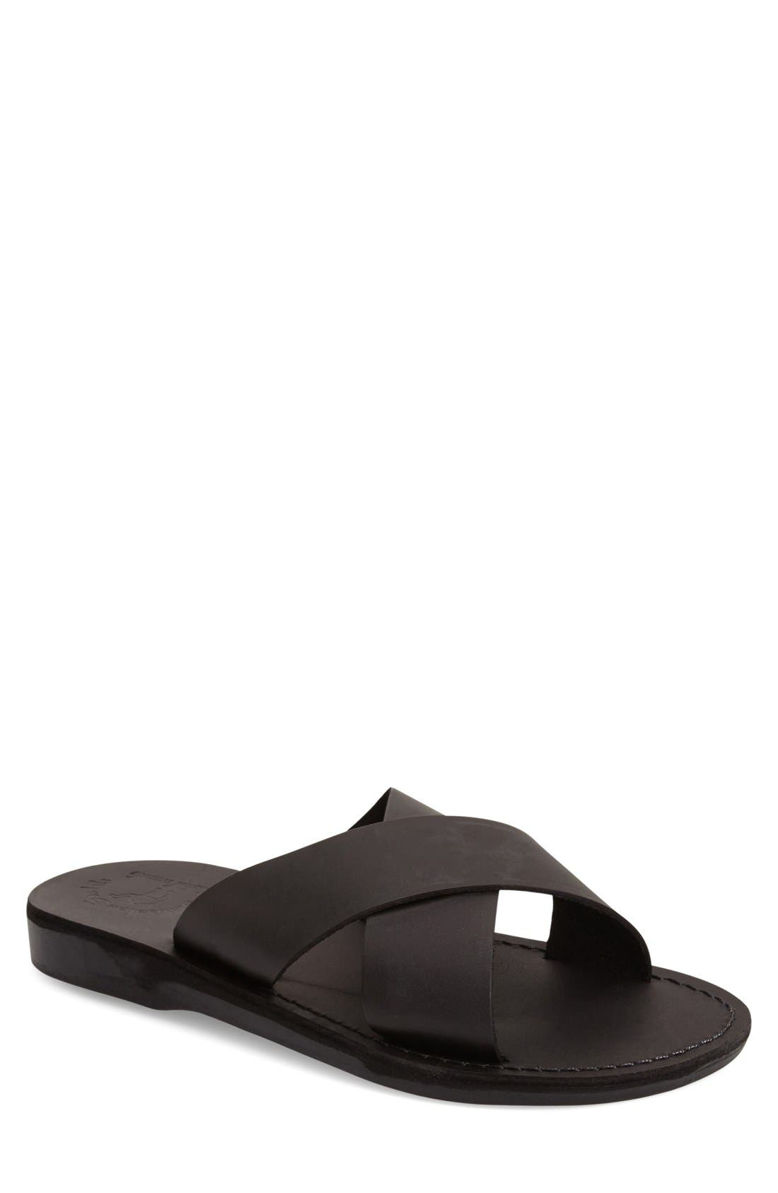 'Elan' Slide Sandal, Main, color, BLACK LEATHER