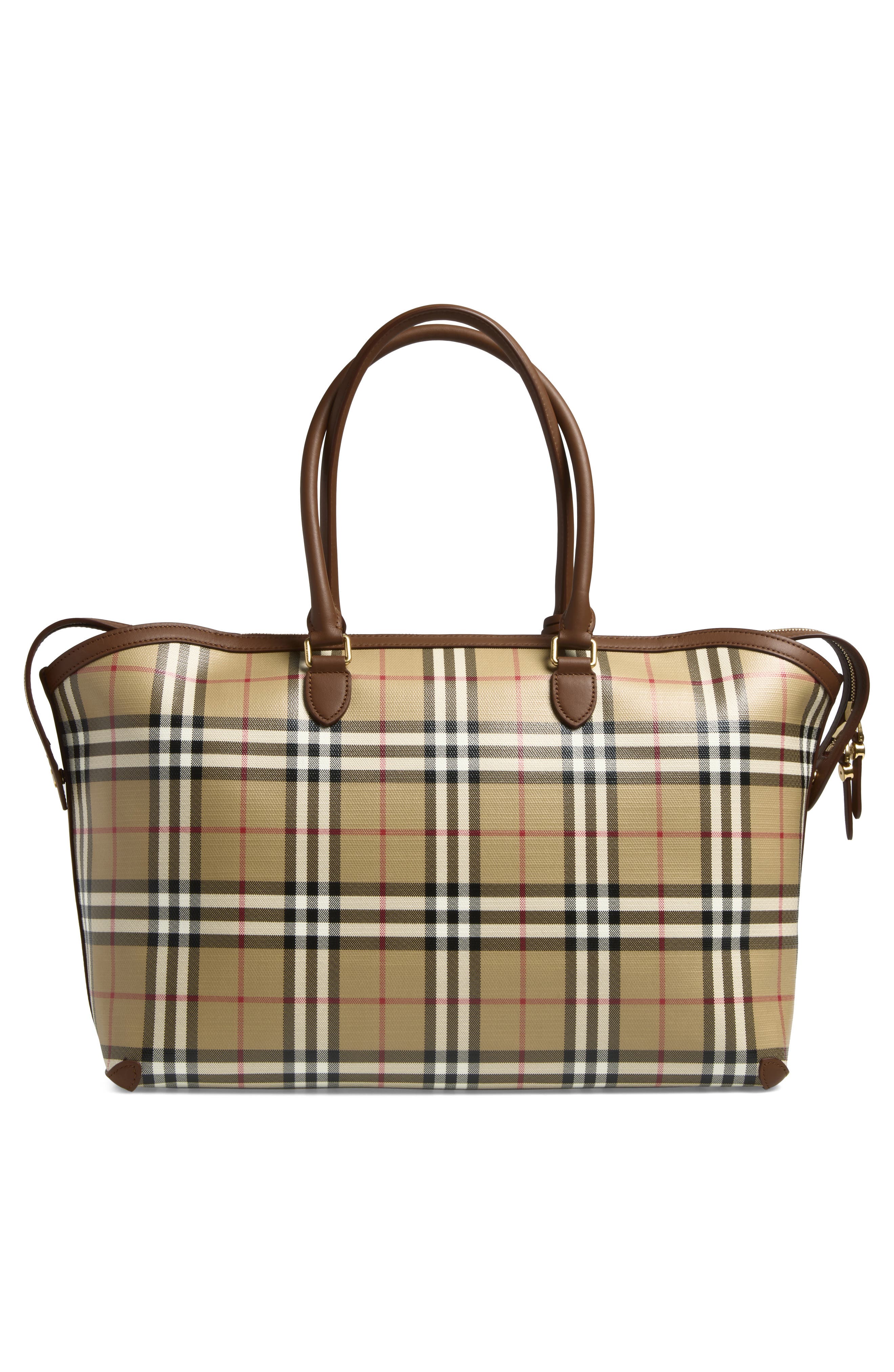 Check Coated Canvas Tote, Alternate, color, ARCHIVE BEIGE