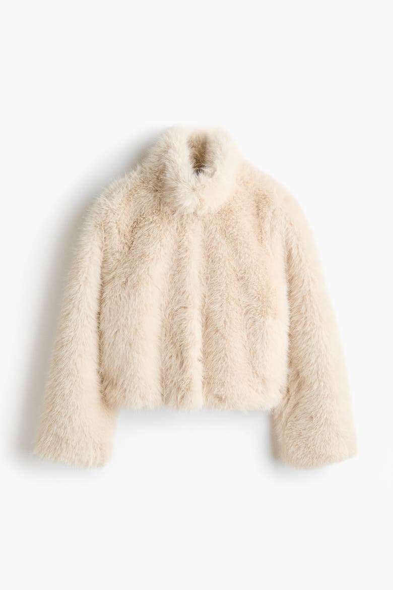Fluffy Jacket With Funnel Collar, Alternate, color, Cream