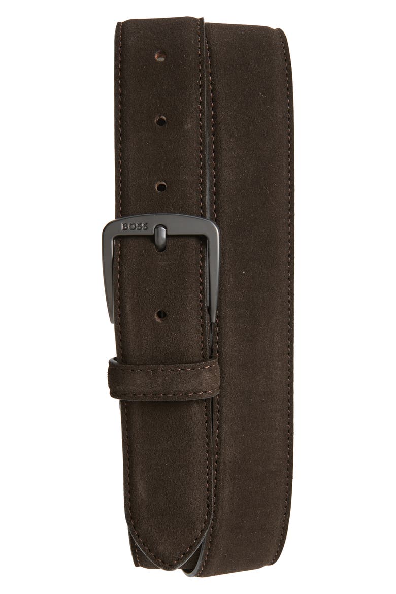 Suede Belt, Main, color, DARK BRN