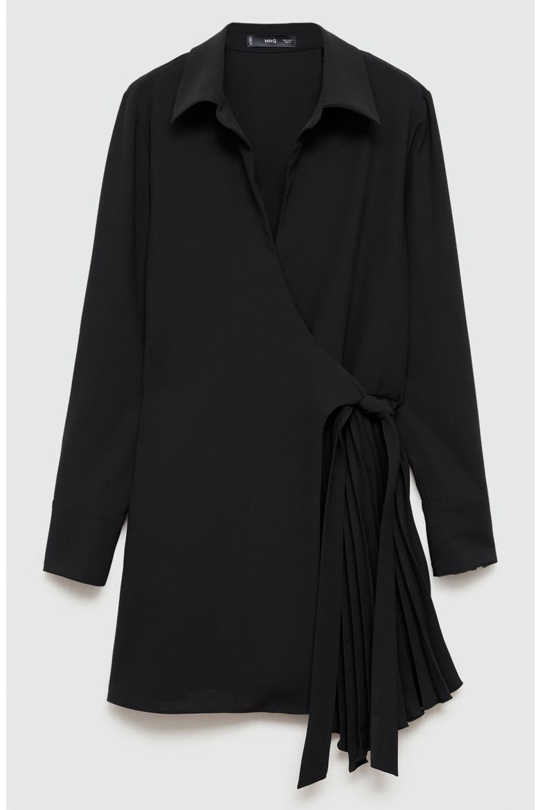 Long Sleeve Wrap Shirtdress, Alternate, color, BLACK