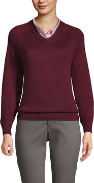 Lands' End School Uniform Young  Cotton Modal V-neck Sweater