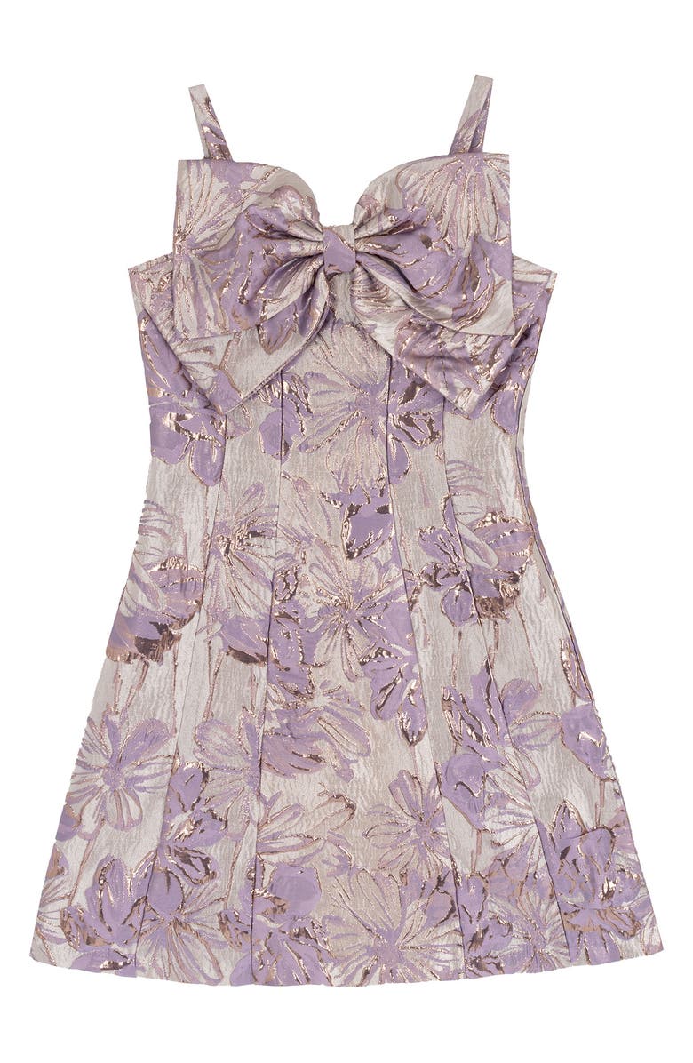 Rare Editions Kids' Metallic Brocade Bow Party Dress, Main, color, Lilac