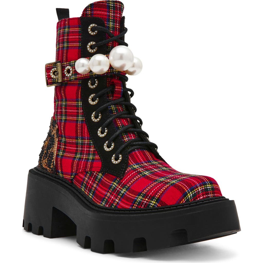 Betsey Johnson Jonnie Lug Sole Boot In Red