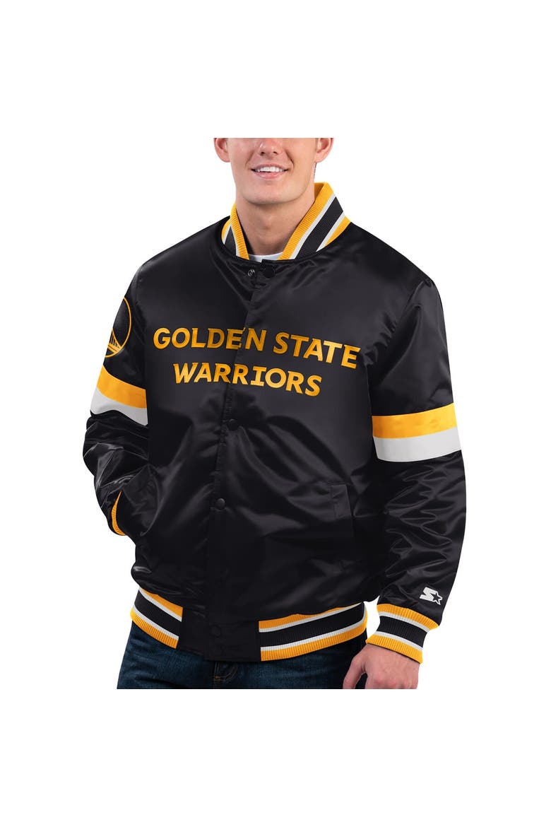 Men's Starter Black Golden State Warriors Home Game Satin Full-Snap Varsity Jacket, Alternate, color, Black