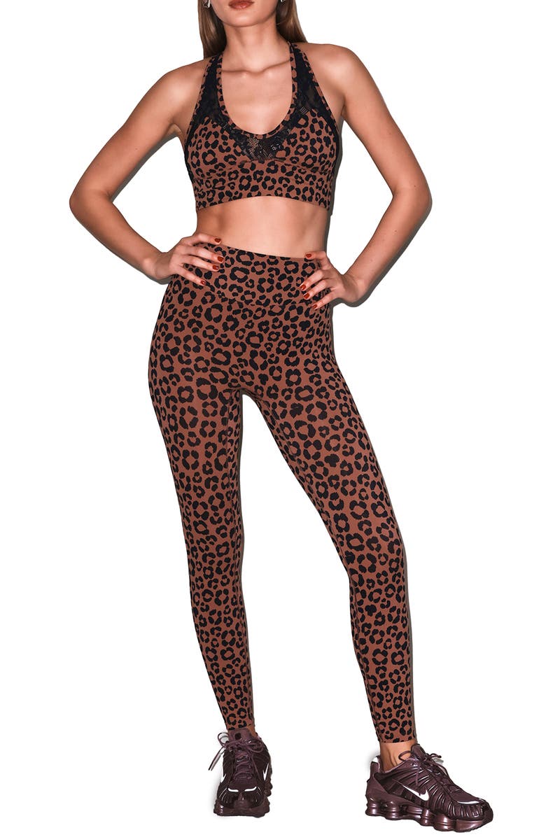 Fleur Du Mal Le Stretch Lace Sports Bra, Main, color, Neautral Leopard