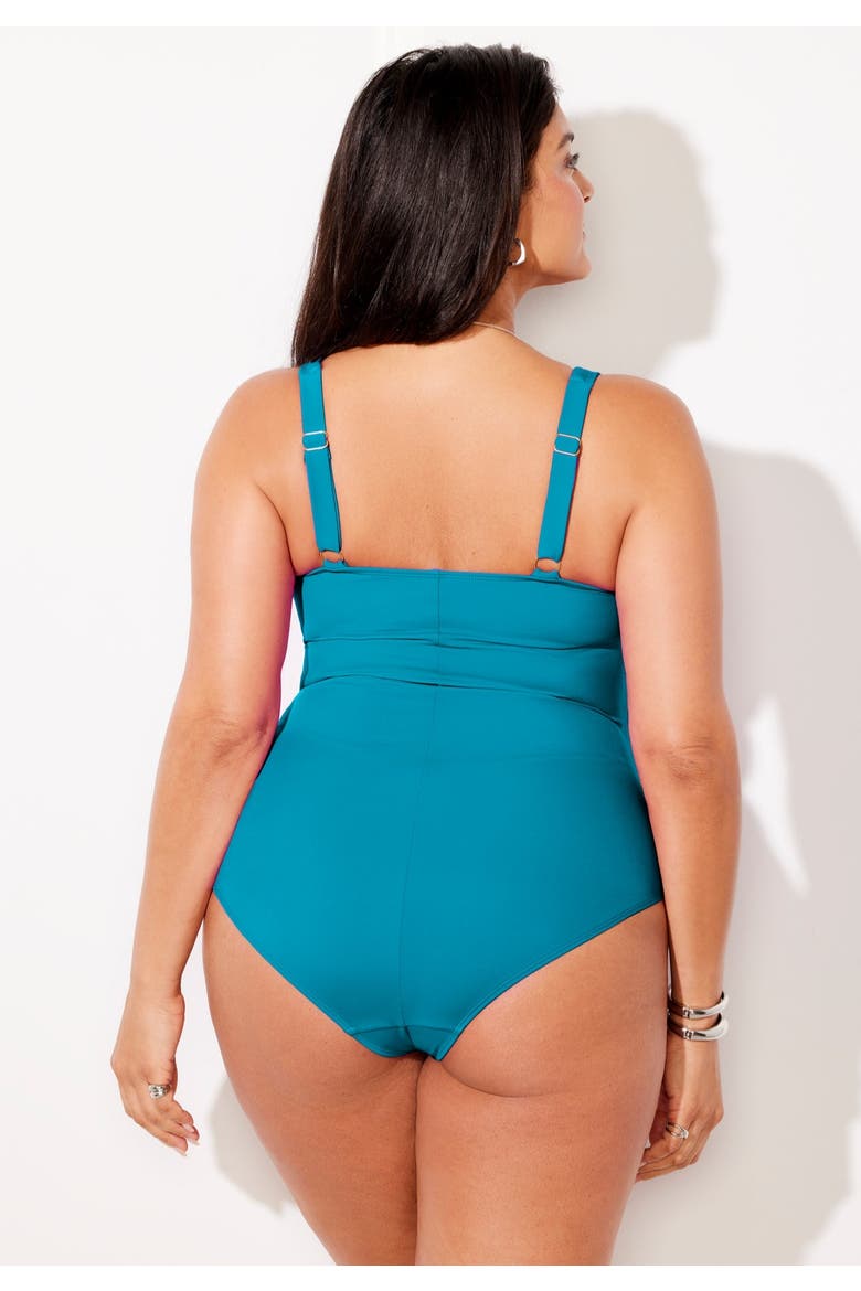 Ruched Twist Front One Piece Swimsuit, Alternate, color, Luxe