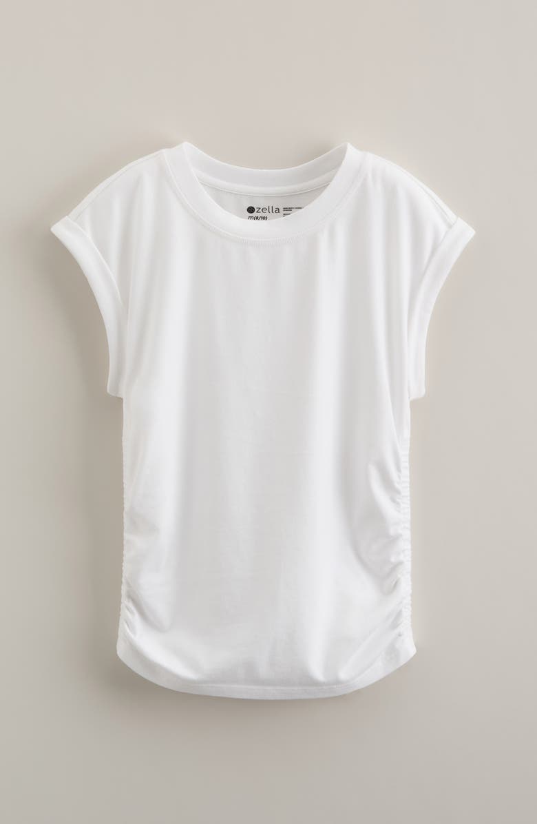 Zella Girl Kids' Sunny Side Ruched T-Shirt, Main, color, White