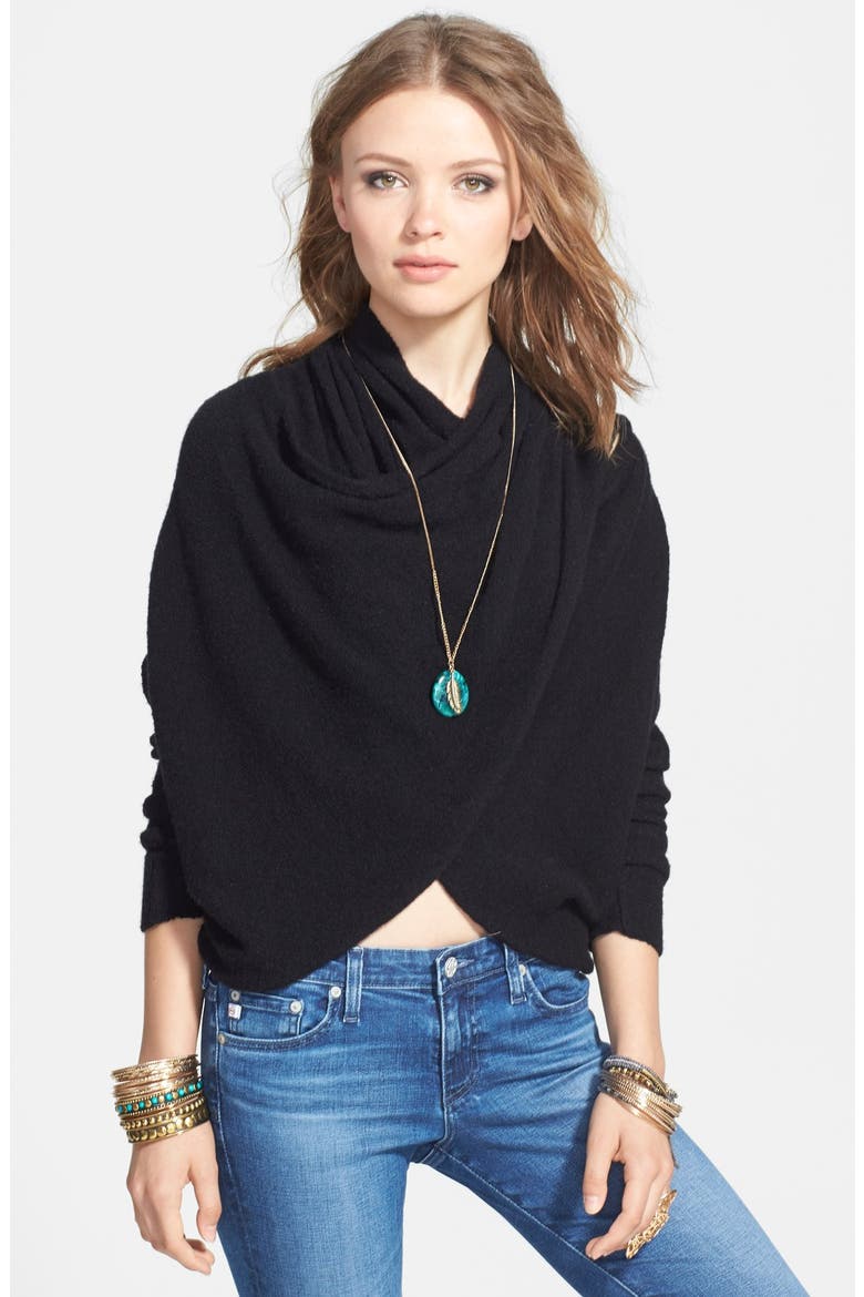 'Sugar' Faux Wrap Sweater, Main, color, BLACK