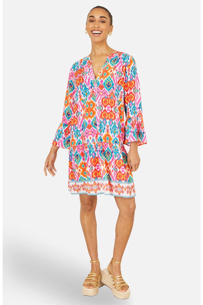 Ikat Print Beach Tunic Dress, Alternate, color, Multi