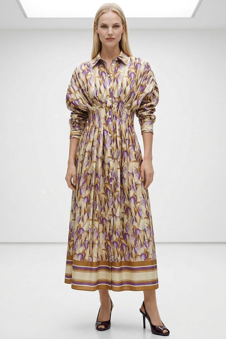 Delmare Fitted Midi Shirt Dress, Alternate, color, Multi Color