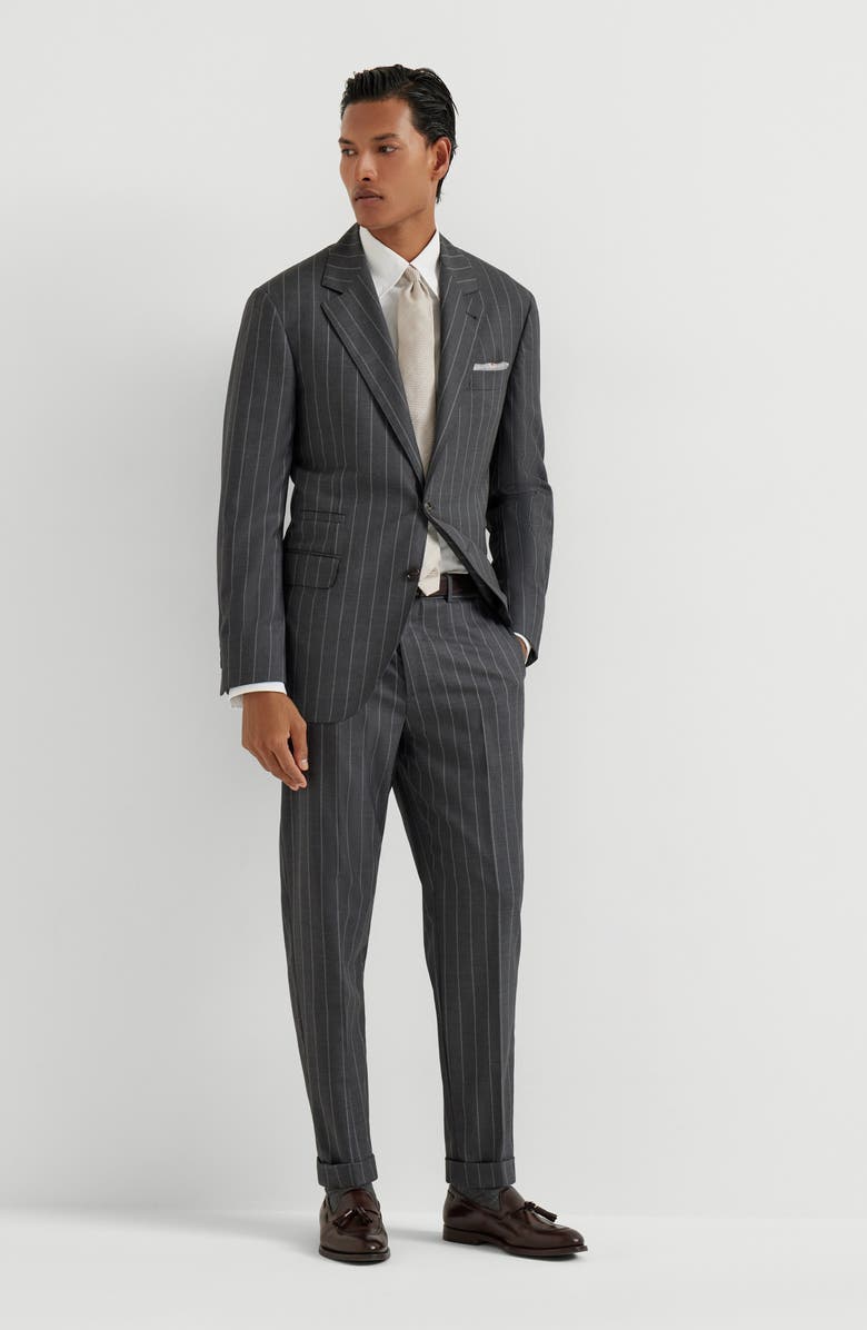 Brunello Cucinelli Wide chalk stripe trousers, Alternate, color, Grey